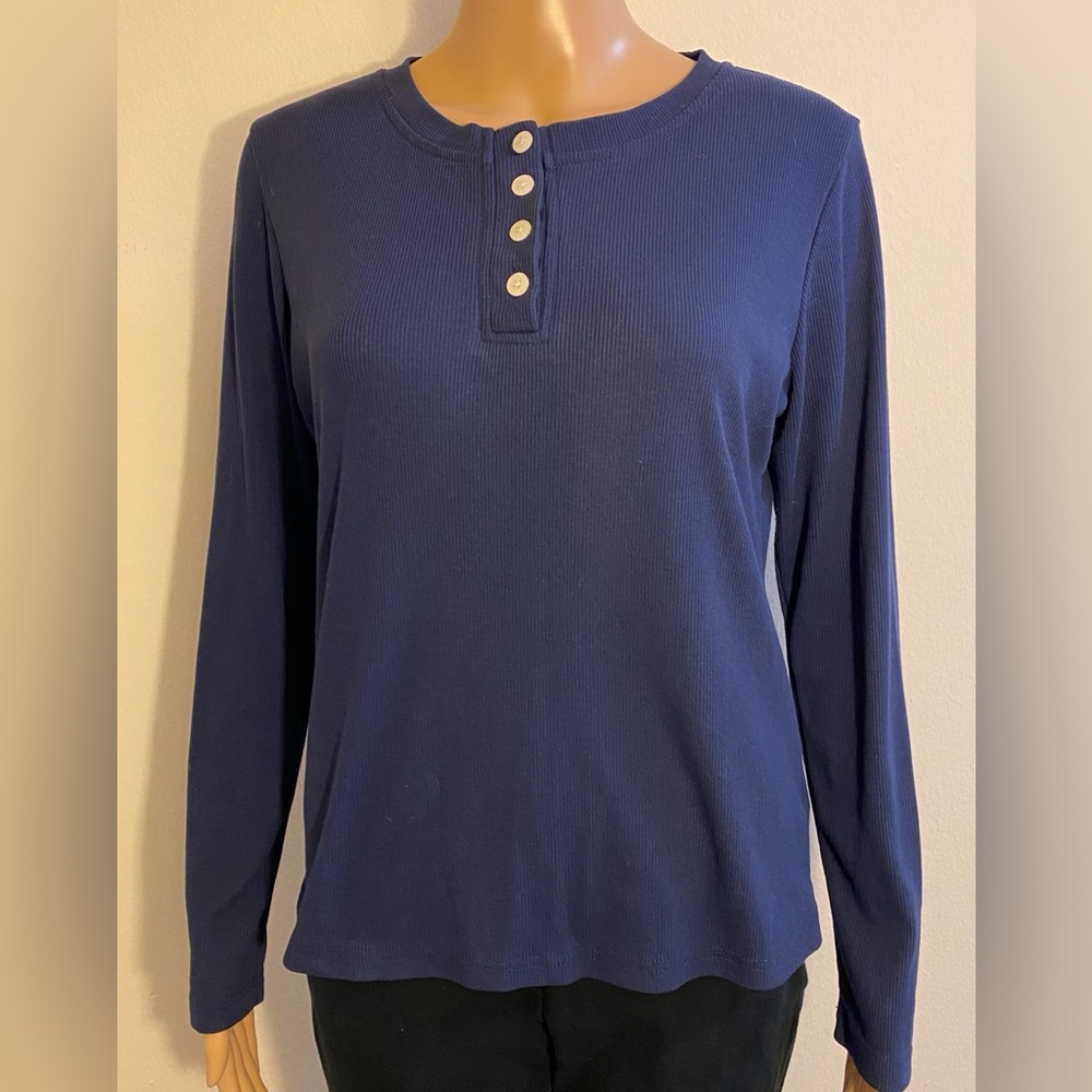 Women Dazy Navy Blue Long Sleeve HenleyTop